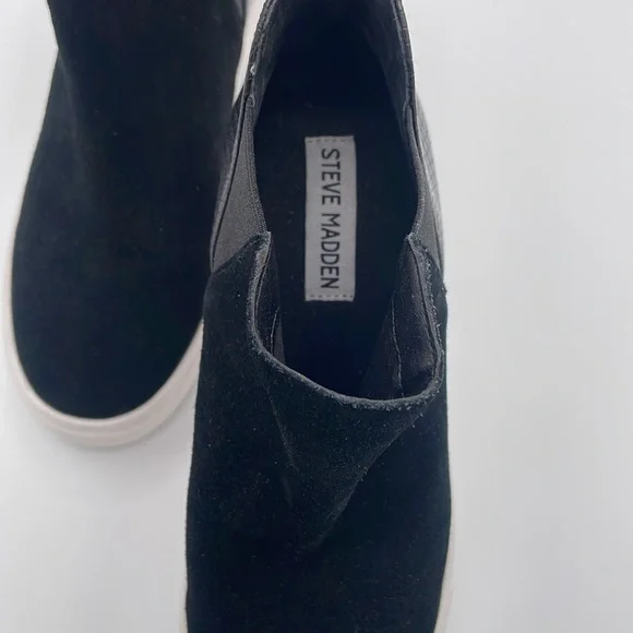 Steve Madden Zaci Wedge Sneaker Boot Black Suede Leather Faux Snakeskin Size 7M - Picture 12 of 13